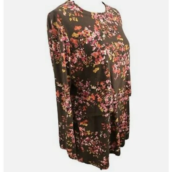 J. Jill Floral Watercolor Layered Tunic Top Size S Long Sleeve Cotton Blend WT53 - Picture 3 of 10